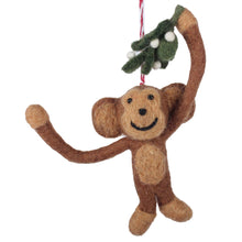 Load image into Gallery viewer, Monkey and Misletoe Felt Christmas Ornament
