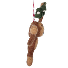 Load image into Gallery viewer, Monkey and Misletoe Felt Christmas Ornament
