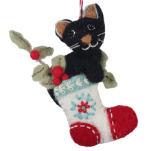 Load image into Gallery viewer, Black Kitty in Stocking Felt Christmas Ornament
