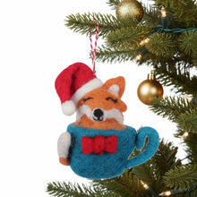 Load image into Gallery viewer, Santa Fox Coffee Cup Felt Christmas Ornament
