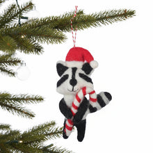 Load image into Gallery viewer, Racoon and Candy Cane Felt Christmas Ornament
