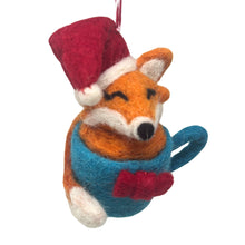 Load image into Gallery viewer, Santa Fox Coffee Cup Felt Christmas Ornament
