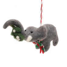 Load image into Gallery viewer, Elephant and Misletoe Felt Christmas Ornament
