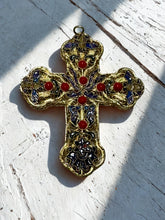 Load image into Gallery viewer, ✨ Cloisonné Cross Ornament — Handcrafted Floral Enamelwork (3.5” x 3”)
