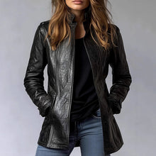 Load image into Gallery viewer, Vintage Style PU Jacket — Mid-Length Open Cardigan Leather Coat with Pockets
