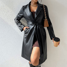 Load image into Gallery viewer, Long Sleeve Lapel PU Leather Jacket With Pockets Slim Fit Long Trench Coat Women's Clothing
