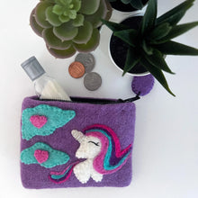 Load image into Gallery viewer, Handcrafted Unicorn Felt Coin Zipper Pouch
