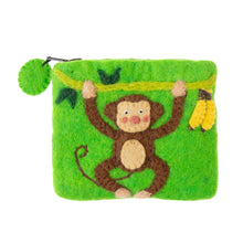 Load image into Gallery viewer, Handcrafted Monkey Felt Coin Zipper Pouch
