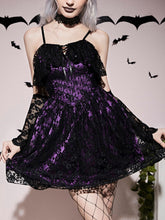 Load image into Gallery viewer, Purple Gothic Lace Up Back Cami Dress
