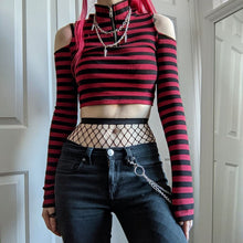 Load image into Gallery viewer, Goth Print Tops Stripe Cute T-Shirts Dark Academia Techwear Button Up V Neck Half Sleeve Sweat Shirts
