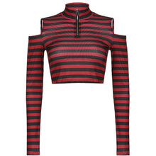 Load image into Gallery viewer, Goth Print Tops Stripe Cute T-Shirts Dark Academia Techwear Button Up V Neck Half Sleeve Sweat Shirts
