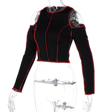 Load image into Gallery viewer, Goth Hollow Out Fashion Tshirt Women Long Sleeve Crop Top T Shirt Punk Streetwear Gothic Tee
