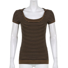 Load image into Gallery viewer, Goth Print Tops Stripe Cute T-Shirts Dark Academia Techwear Button Up V Neck Half Sleeve Sweat Shirts
