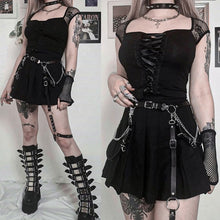 Load image into Gallery viewer, Tops Goth T-shirt Women Bodycon Bandage Lace Black T-shirts Gothic Streetwear Female Top
