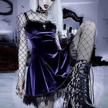 Load image into Gallery viewer, Goth Cross Sexy Purple Dress Vintage Velvet A Line Lolita Dress Aesthetic Gothic
