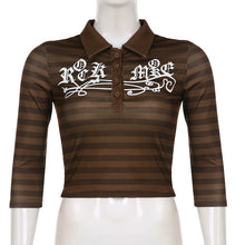 Load image into Gallery viewer, Goth Print Tops Stripe Cute T-Shirts Dark Academia Techwear Button Up V Neck Half Sleeve Sweat Shirts
