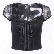Load image into Gallery viewer, Tops Goth T-shirt Women Bodycon Bandage Lace Black T-shirts Gothic Streetwear Female Top
