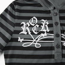 Load image into Gallery viewer, Goth Print Tops Stripe Cute T-Shirts Dark Academia Techwear Button Up V Neck Half Sleeve Sweat Shirts
