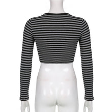 Load image into Gallery viewer, Goth Print Tops Stripe Cute T-Shirts Dark Academia Techwear Button Up V Neck Half Sleeve Sweat Shirts
