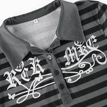Load image into Gallery viewer, Goth Print Tops Stripe Cute T-Shirts Dark Academia Techwear Button Up V Neck Half Sleeve Sweat Shirts
