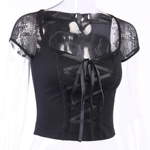 Load image into Gallery viewer, Tops Goth T-shirt Women Bodycon Bandage Lace Black T-shirts Gothic Streetwear Female Top
