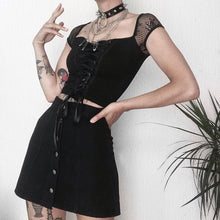 Load image into Gallery viewer, Tops Goth T-shirt Women Bodycon Bandage Lace Black T-shirts Gothic Streetwear Female Top

