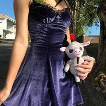 Load image into Gallery viewer, Goth Cross Sexy Purple Dress Vintage Velvet A Line Lolita Dress Aesthetic Gothic
