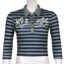 Load image into Gallery viewer, Goth Print Tops Stripe Cute T-Shirts Dark Academia Techwear Button Up V Neck Half Sleeve Sweat Shirts
