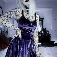 Load image into Gallery viewer, Goth Cross Sexy Purple Dress Vintage Velvet A Line Lolita Dress Aesthetic Gothic
