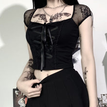 Load image into Gallery viewer, Tops Goth T-shirt Women Bodycon Bandage Lace Black T-shirts Gothic Streetwear Female Top
