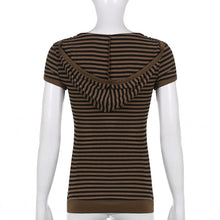Load image into Gallery viewer, Goth Print Tops Stripe Cute T-Shirts Dark Academia Techwear Button Up V Neck Half Sleeve Sweat Shirts
