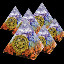 Load image into Gallery viewer, 7 Chakra Orgone Pyramid for Reiki energy Crystals and Stones Orgonite Energy Generator Meditation Balancing Home Decor Ornament
