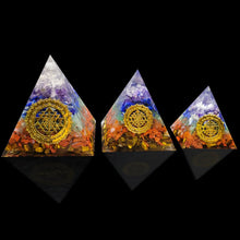 Load image into Gallery viewer, 7 Chakra Orgone Pyramid for Reiki energy Crystals and Stones Orgonite Energy Generator Meditation Balancing Home Decor Ornament
