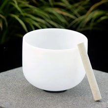 Load image into Gallery viewer, 8 Inch Note B Chakra Frosted Quartz Crystal Tibetan Singing Bowl 8&quot;
