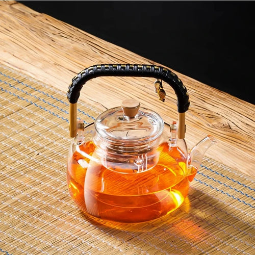 GIANXI Glass Tea Pot With Weave Handle Chinese Heat-resistant Glass
