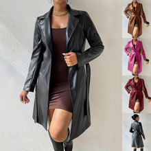 Load image into Gallery viewer, Long Sleeve Lapel PU Leather Jacket With Pockets Slim Fit Long Trench Coat Women's Clothing
