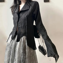 Load image into Gallery viewer, Black Gothic Irregular Shirt – Dark Aesthetic Grunge Blouse
