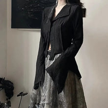 Load image into Gallery viewer, Black Gothic Irregular Shirt – Dark Aesthetic Grunge Blouse
