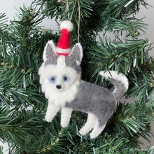 Load image into Gallery viewer, Husky Santa Handmade Felt Ornaments, Set of 2
