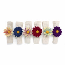Load image into Gallery viewer, Hand Crafted Felt from Nepal: Set of 6 Napkin Rings, Assorted Daisies for Fall
