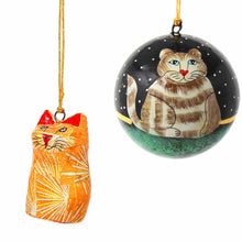 Load image into Gallery viewer, Handpainted Cat Ornaments, Set of 2

