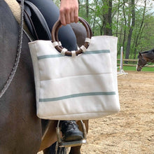 Load image into Gallery viewer, Firehose Wood Handled White Bag
