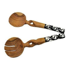 Load image into Gallery viewer, 11-Inch Olive Wood Salad Serving Set with Twisted Handles - Jedando Handicrafts
