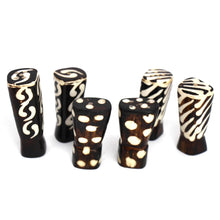 Load image into Gallery viewer, African Natural Bone Salt &amp; Pepper Shakers, Traditional Batik Designs

