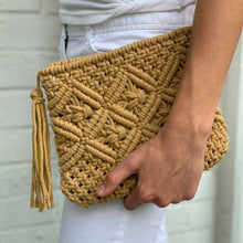 Load image into Gallery viewer, Macrame Clutch with Tassel, Tan
