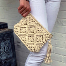 Load image into Gallery viewer, Macrame Clutch with Tassel, Cream
