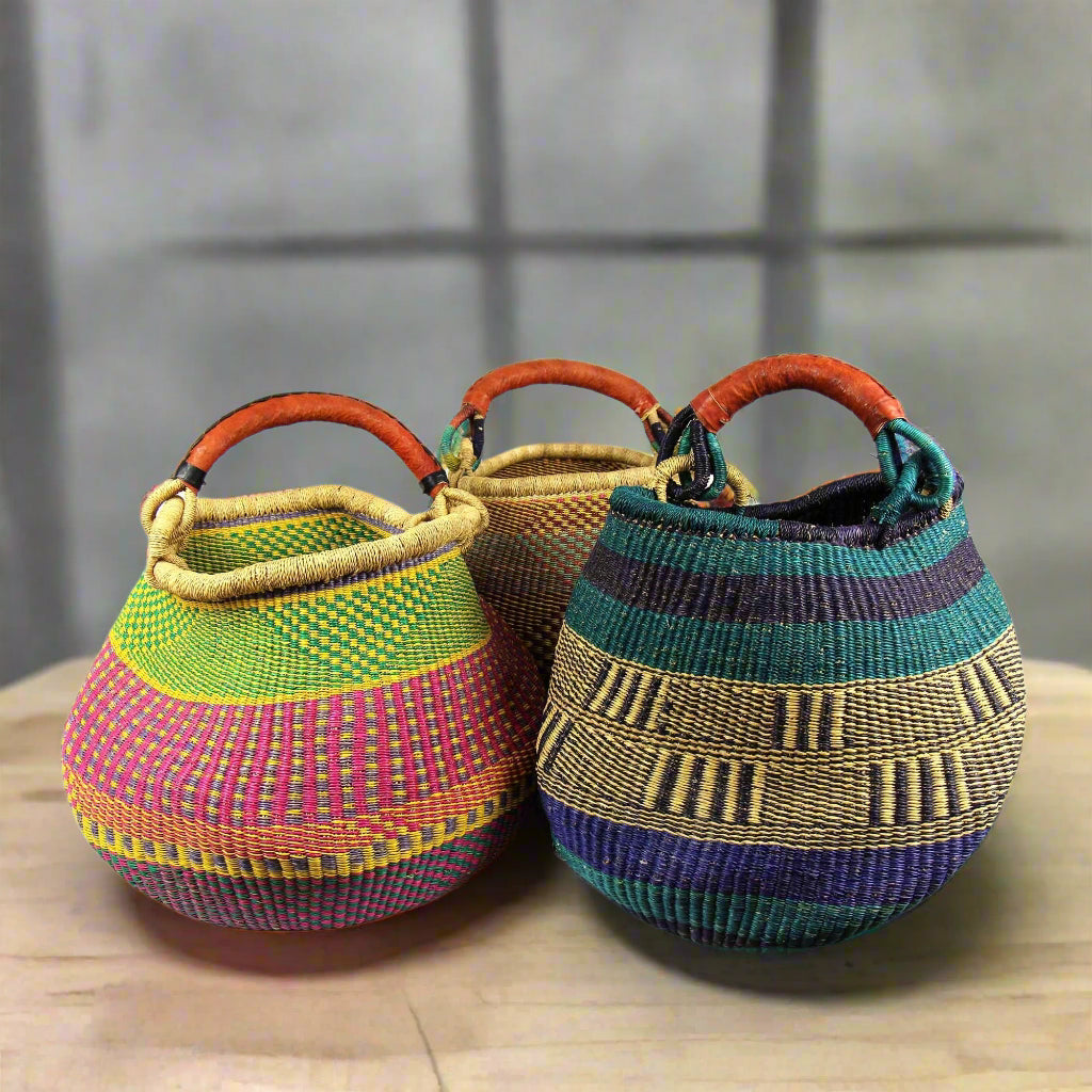 Bolga Pot Design Market Basket, Mixed Colors
