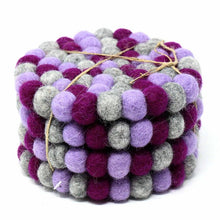 Load image into Gallery viewer, Hand Crafted Felt Ball Coasters from Nepal: 4-pack, Chakra Purples - Global Groove (T)
