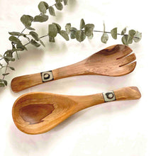 Load image into Gallery viewer, Olive Wood Serving Set, Small with Batik Inlay
