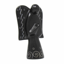 Load image into Gallery viewer, Soapstone Angel Sculpture - Black Finish with Etch Design
